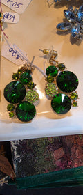 Emerald green earrings (missing 1 stone)