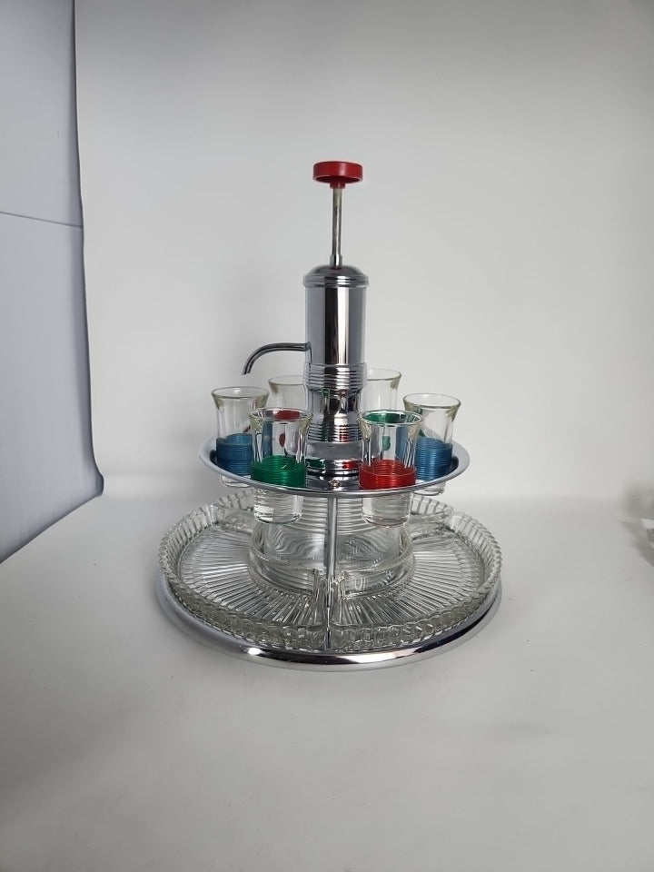 Vintage Mid Century Parker Sherman Pump Decanter Set w/6 shot glasses