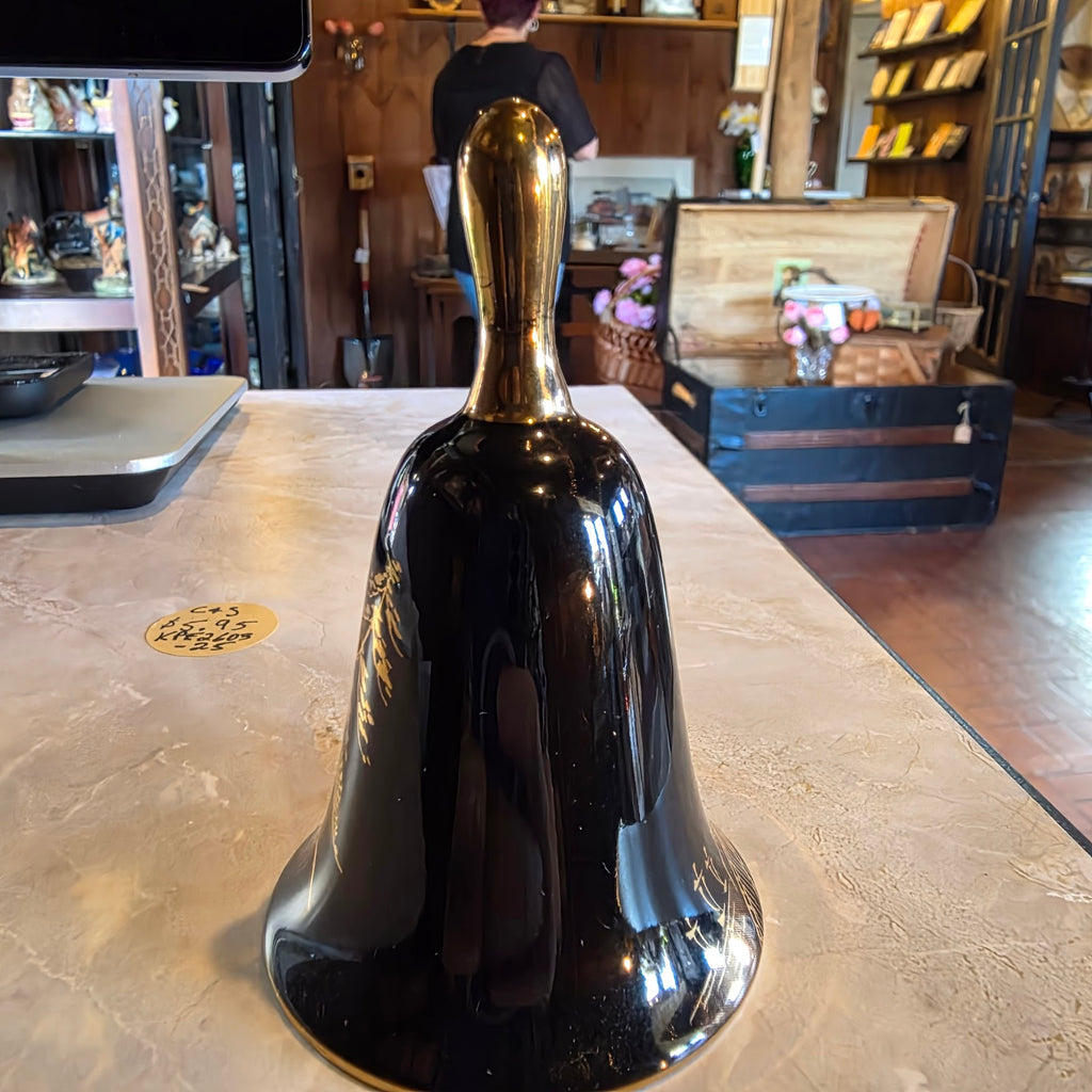Vintage Shibata Japan Japanese Scene Bell | Black & Gold Porcelain Temple Design