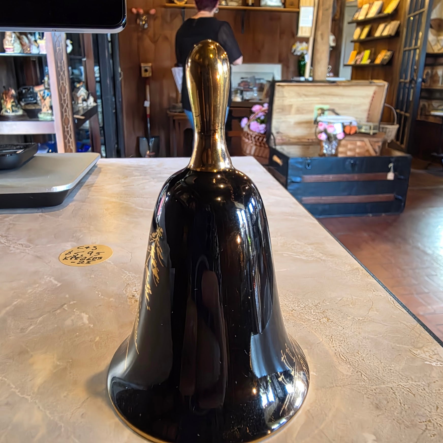 Vintage Shibata Japan Japanese Scene Bell | Black & Gold Porcelain Temple Design