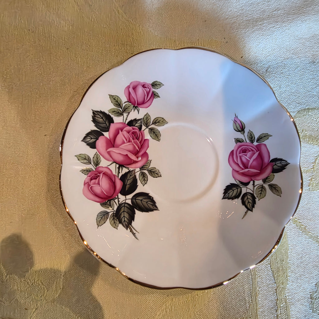 Vintage bone china cup & saucer made in England Pink Roses and gold trim
