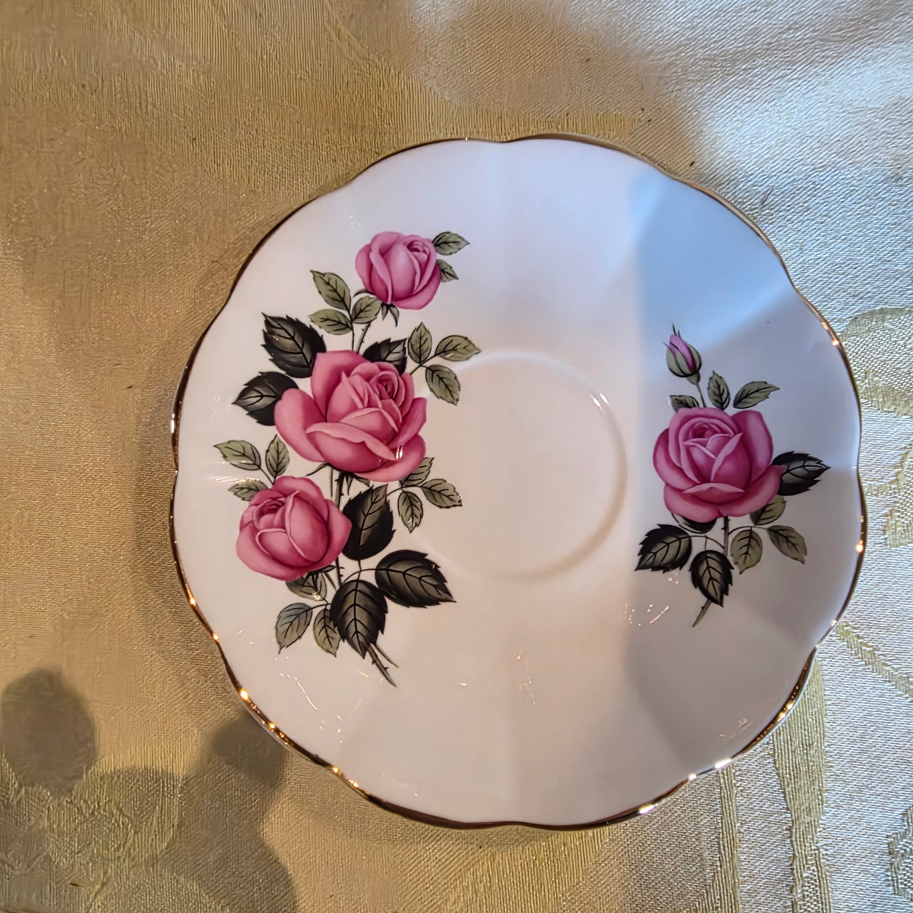 Vintage bone china cup & saucer made in England Pink Roses and gold trim