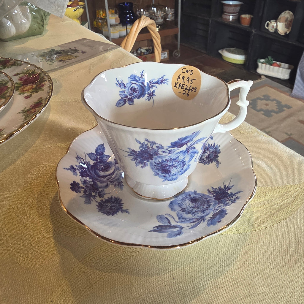 Vintage Royal Albert Blue Flowers Fine Bone China Tea Cup & Saucer Set, Made in England