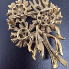 1960's MONET Flower Brooch with faux Pearls & Rhinestones Signed EUC