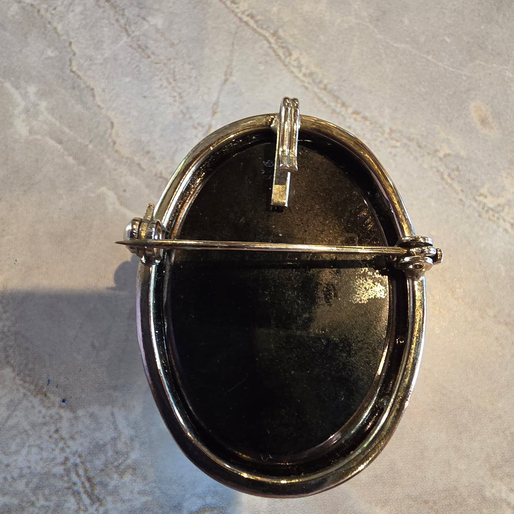 Vintage Hematite-Glass Cameo Brooch | Victorian Revival Style
