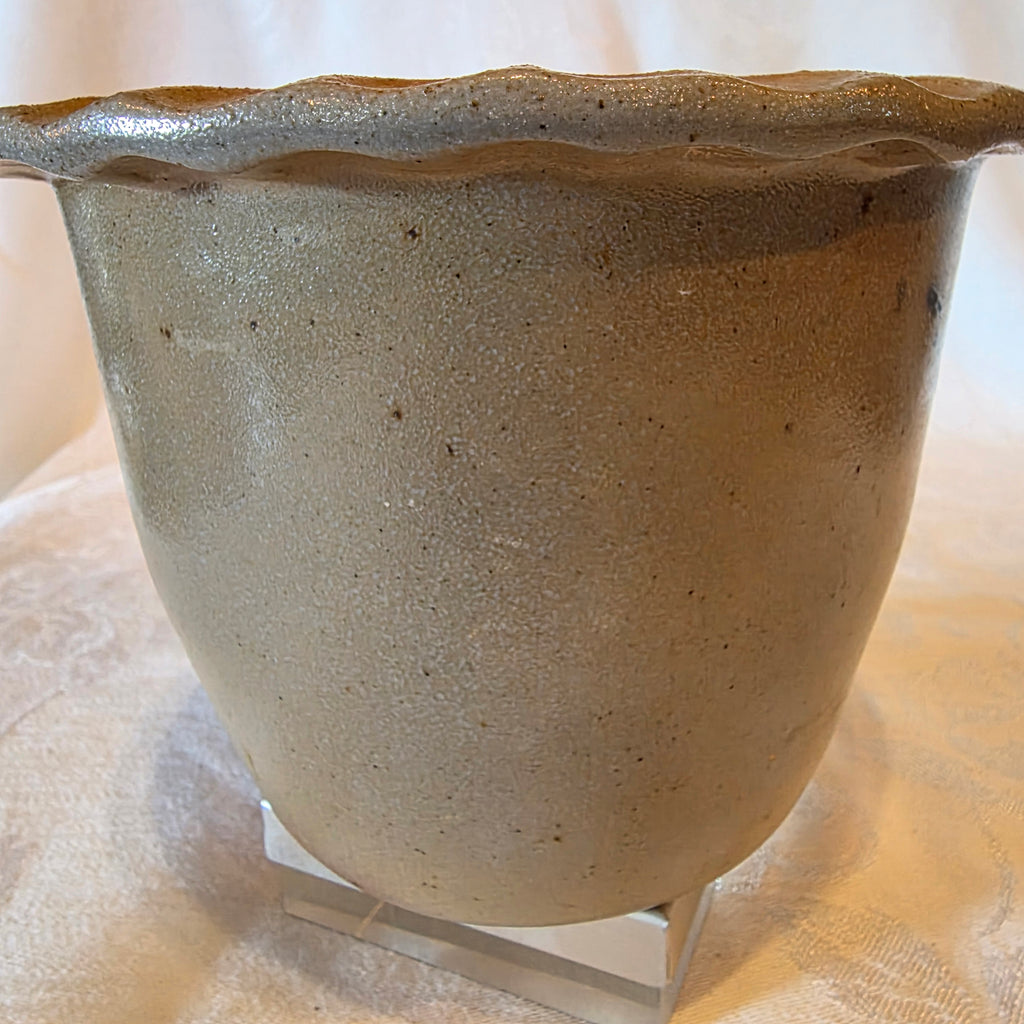 Rowe Pottery Works Salt Glaze Planter Flower Pot Vintage Stoneware Blue Floral