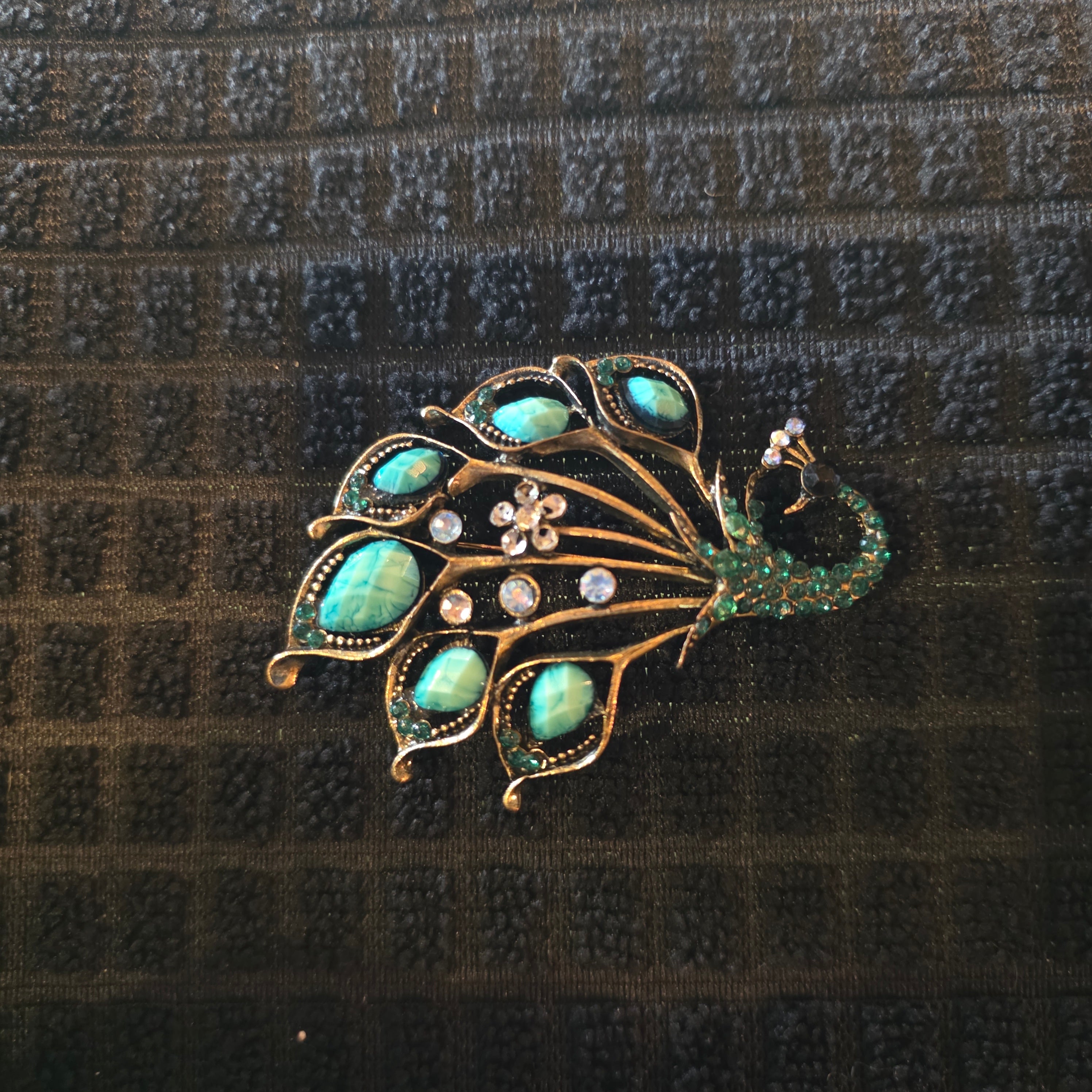 Vintage Style Gold Tone Peacock Brooch Pin