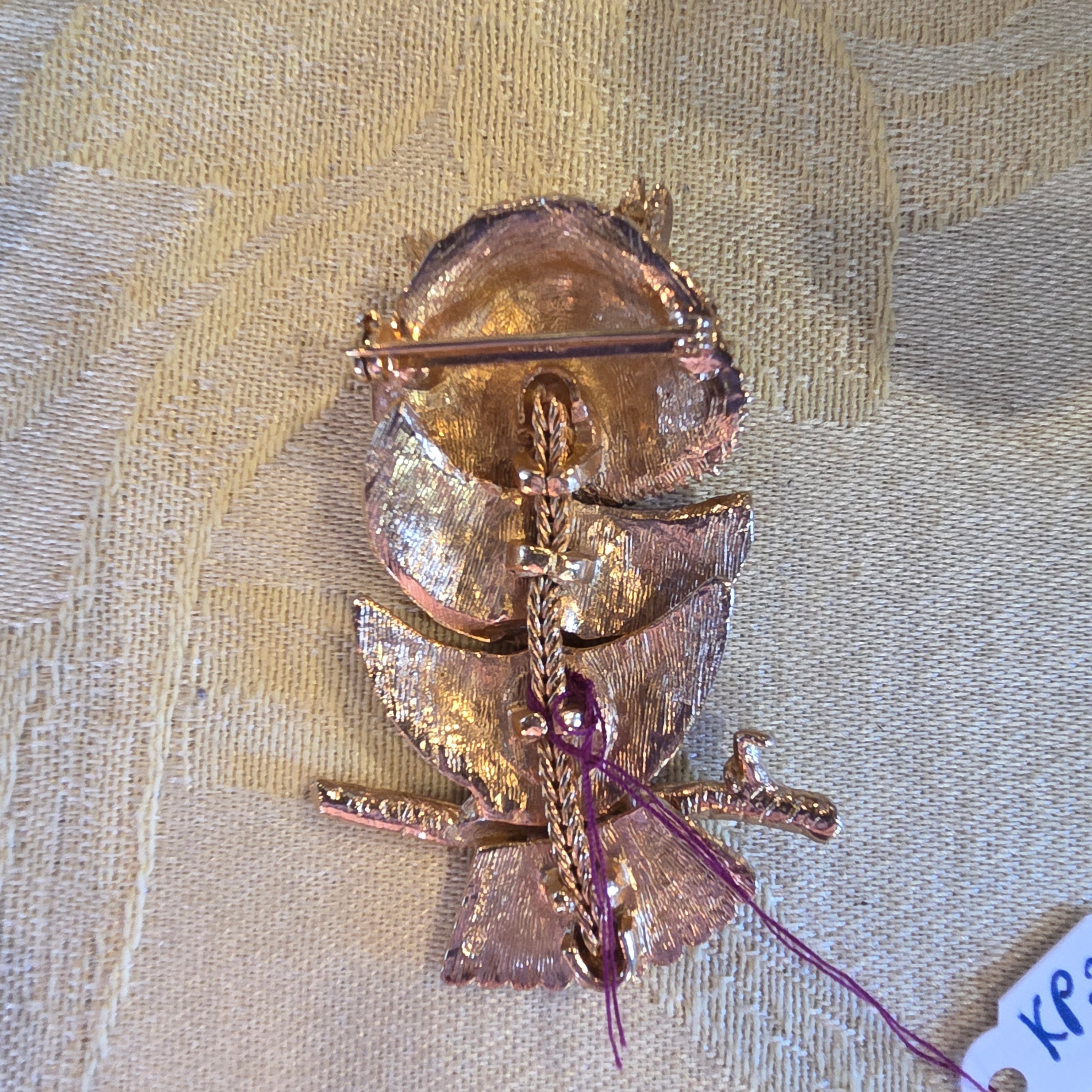 Vintage Signed Napier Articulated Owl Brooch - 1970s Gold Tone with Green Rhinestone Eyes