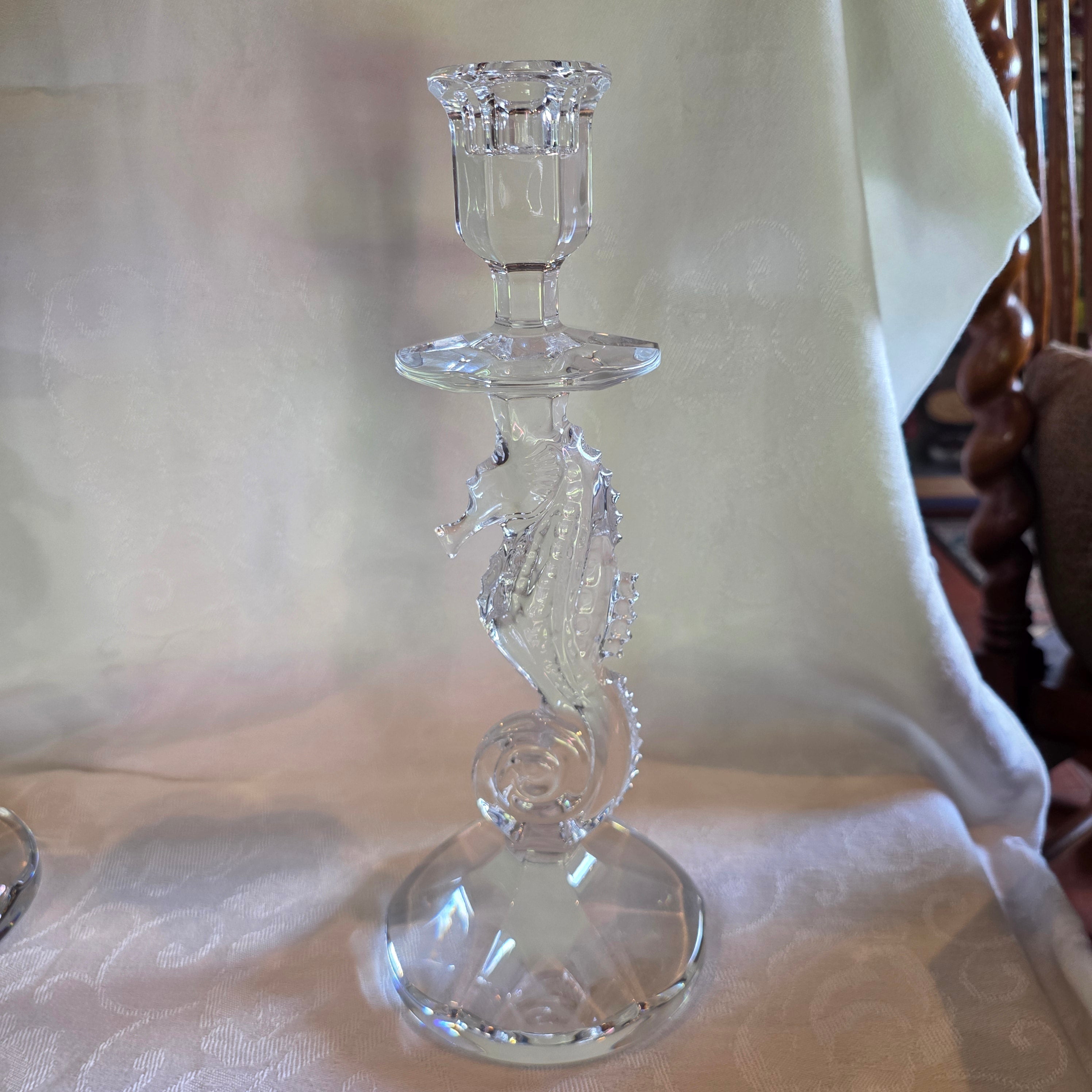 Waterford Crystal Seahorse Candlestick Holders 11.5" Pair Oceania Figural Signed