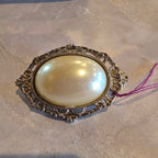 Ornate Vintage Gold-Tone Faux Pearl Oval Brooch
