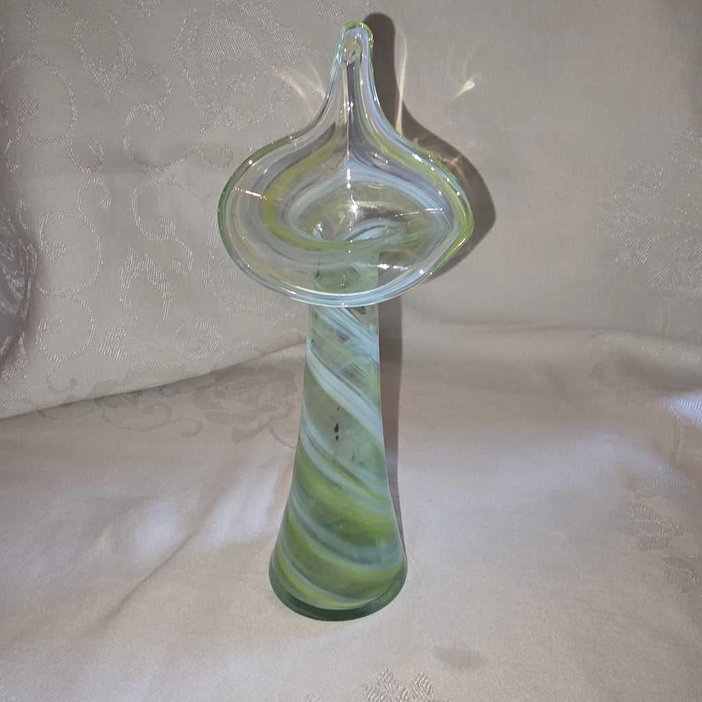 Hand blown green Swirl jack in the pulpit bud vase