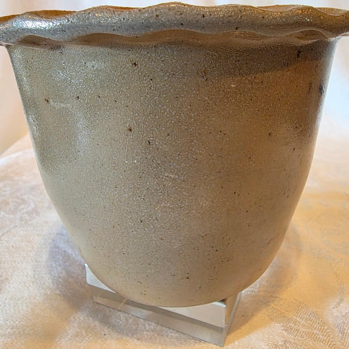 Rowe Pottery Works Salt Glaze Planter Flower Pot Vintage Stoneware Blue Floral