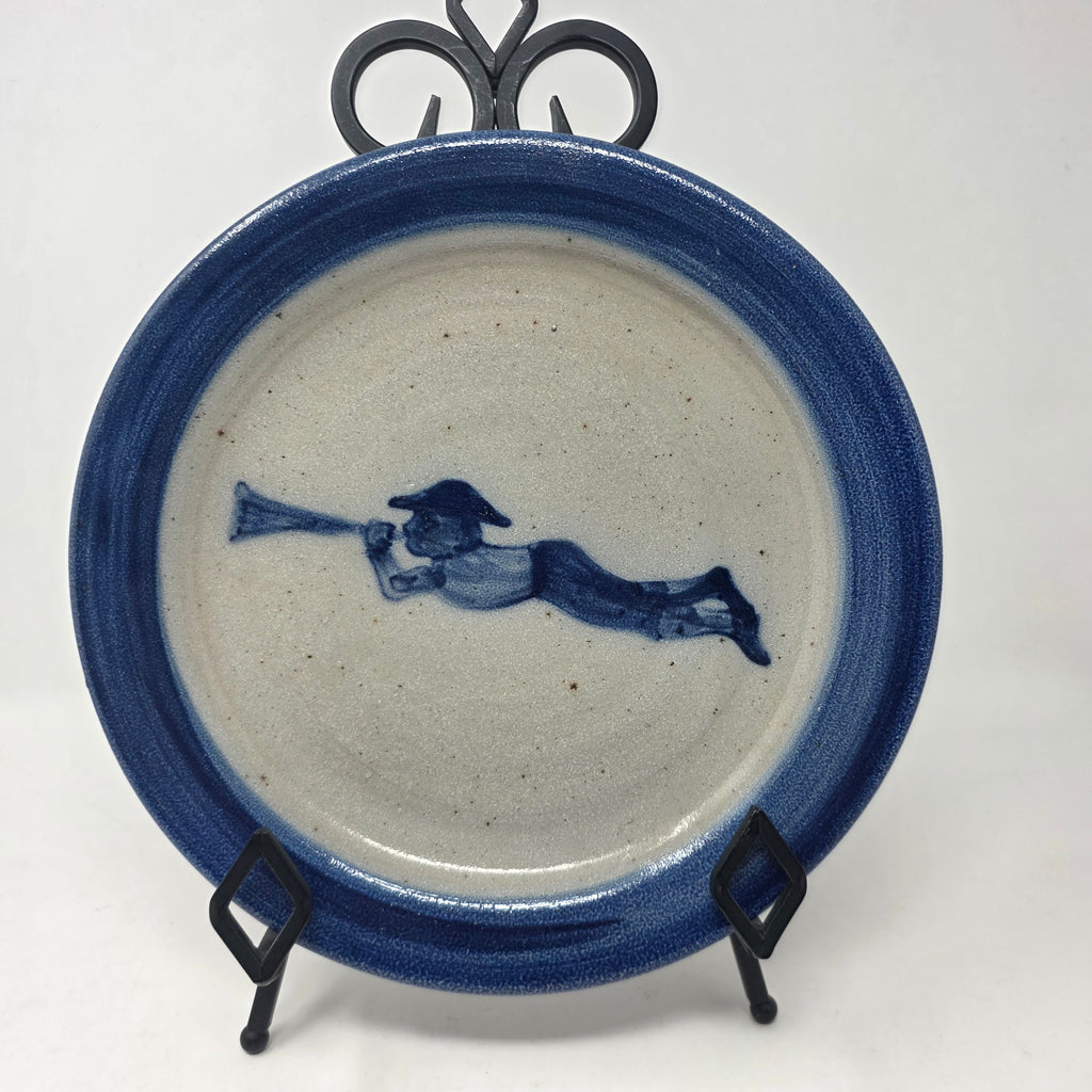 Vintage Rowe Pottery Salt Glaze Plate Boy with Horn Lore Larson Art 9"