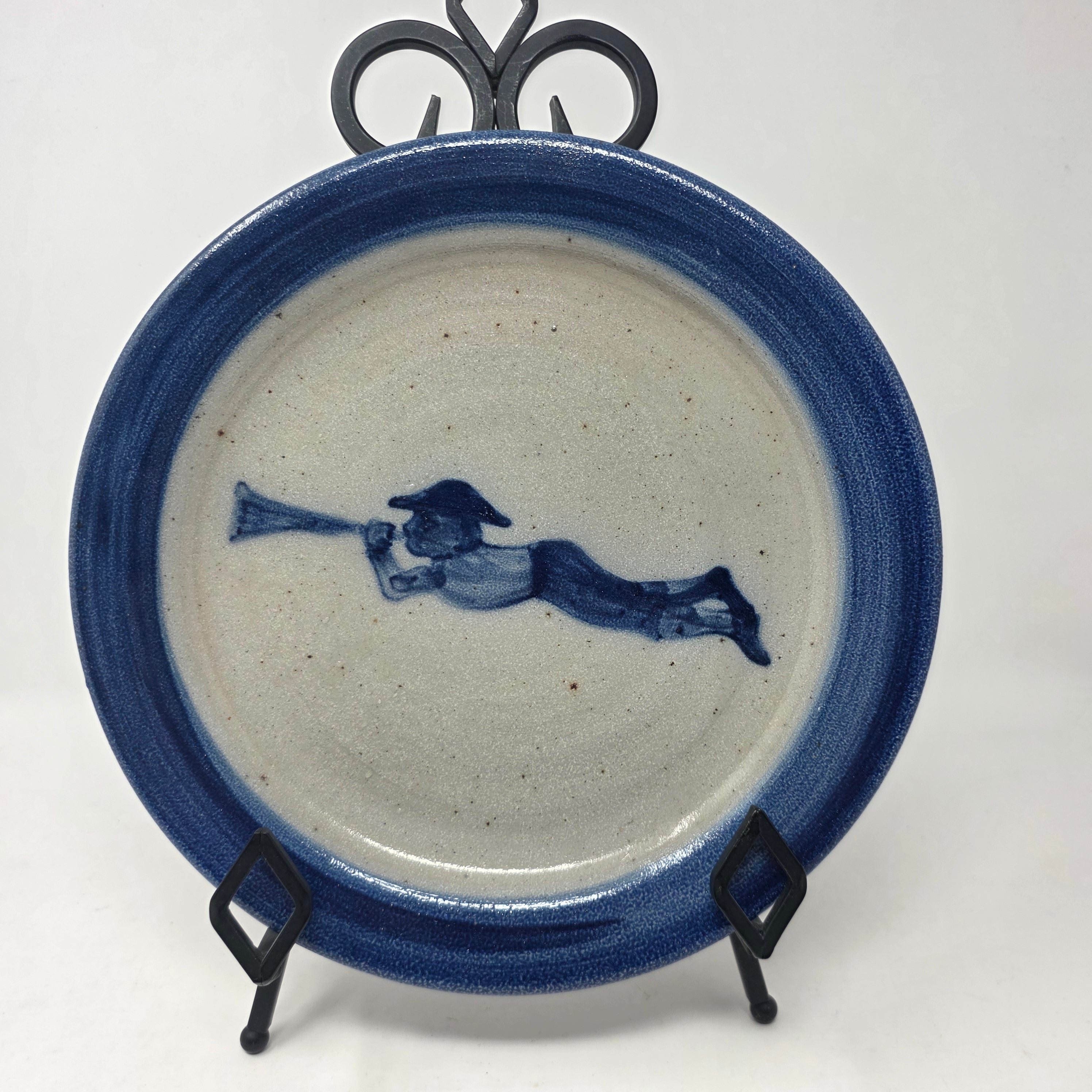 Vintage Rowe Pottery Salt Glaze Plate Boy with Horn Lore Larson Art 9"