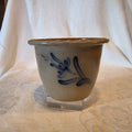 Rowe Pottery Works Salt Glaze Planter Flower Pot Vintage Stoneware Blue Floral