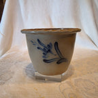 Rowe Pottery Works Salt Glaze Planter Flower Pot Vintage Stoneware Blue Floral