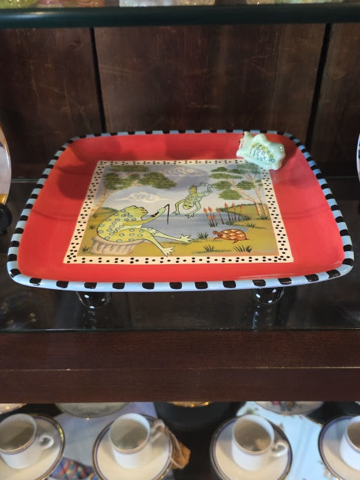 Zrike Eileen Tramonte whimsically designed serving platter featuring a frog scene.