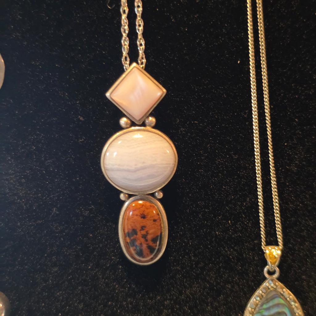 Sterling pendant w/3 stones on chain.