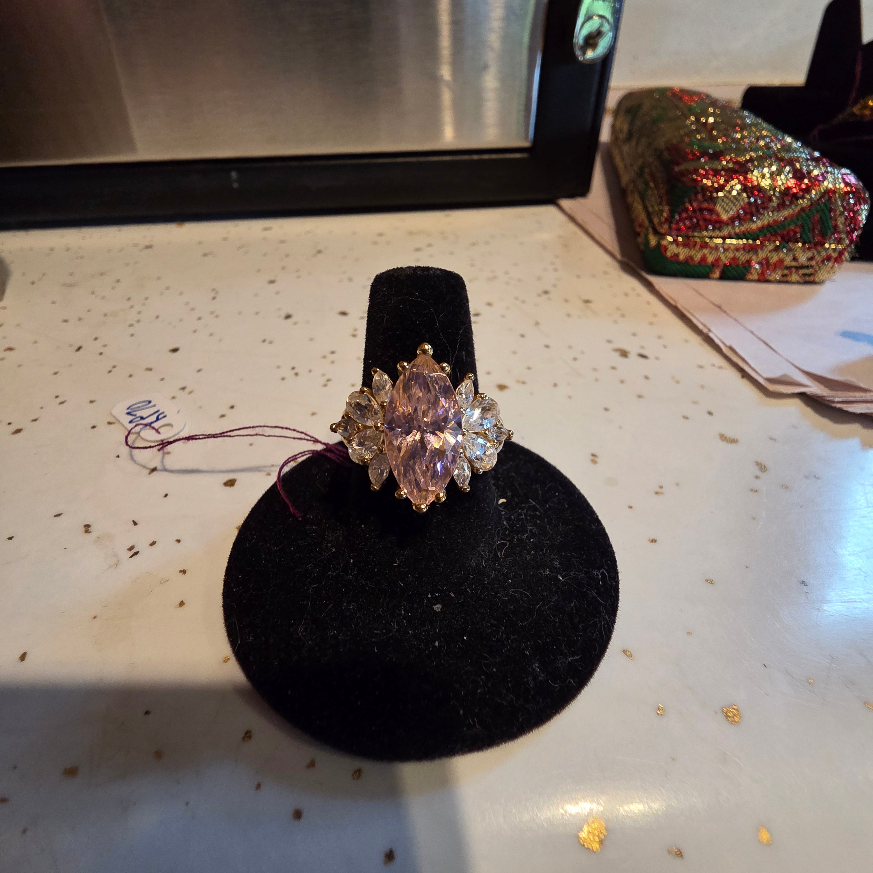Sterling cocktail ring pink center stone