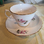 Vtg. Royal Vale Bone China cup & saucer blue rose and fuschia #7871