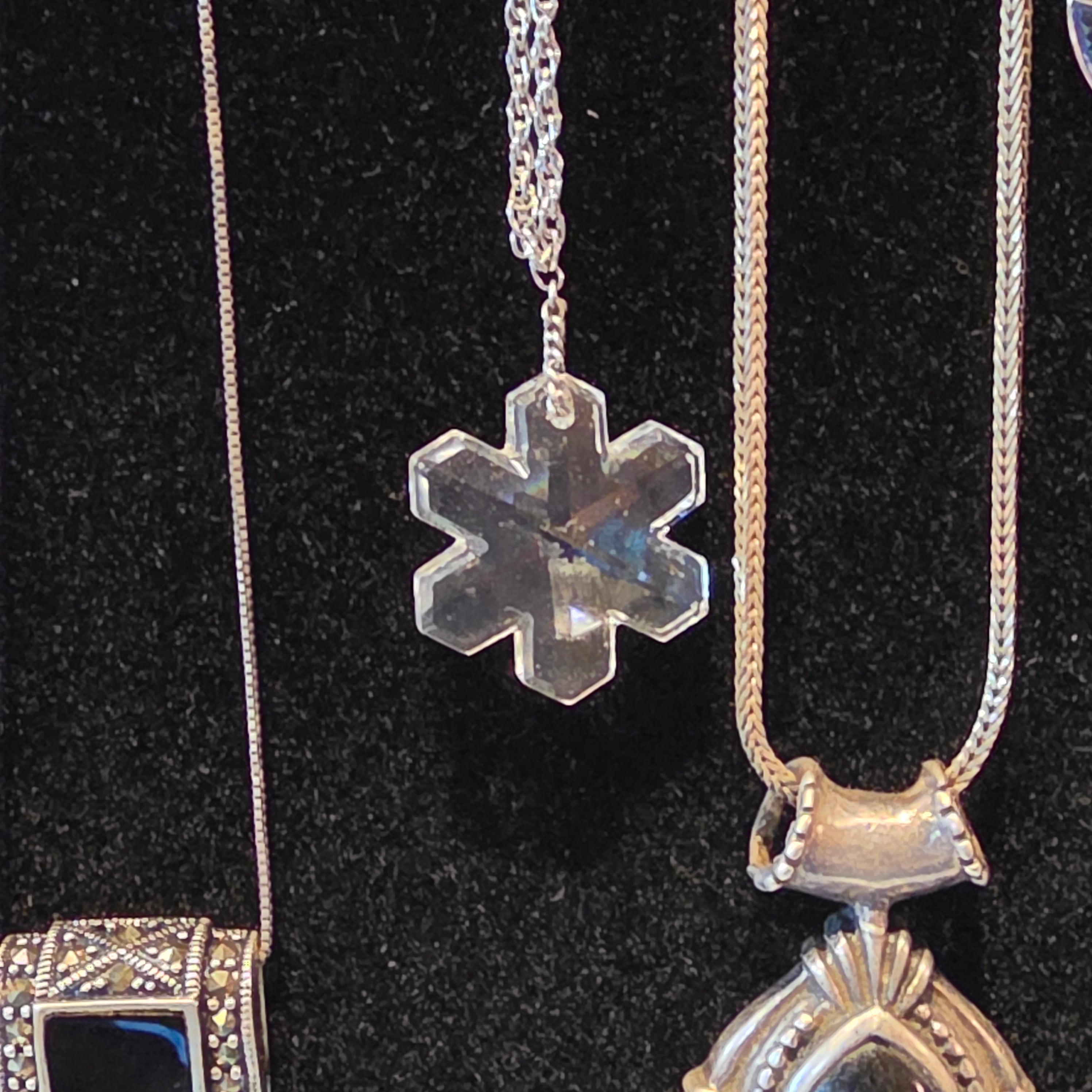 Sterling glass snowflake pendant