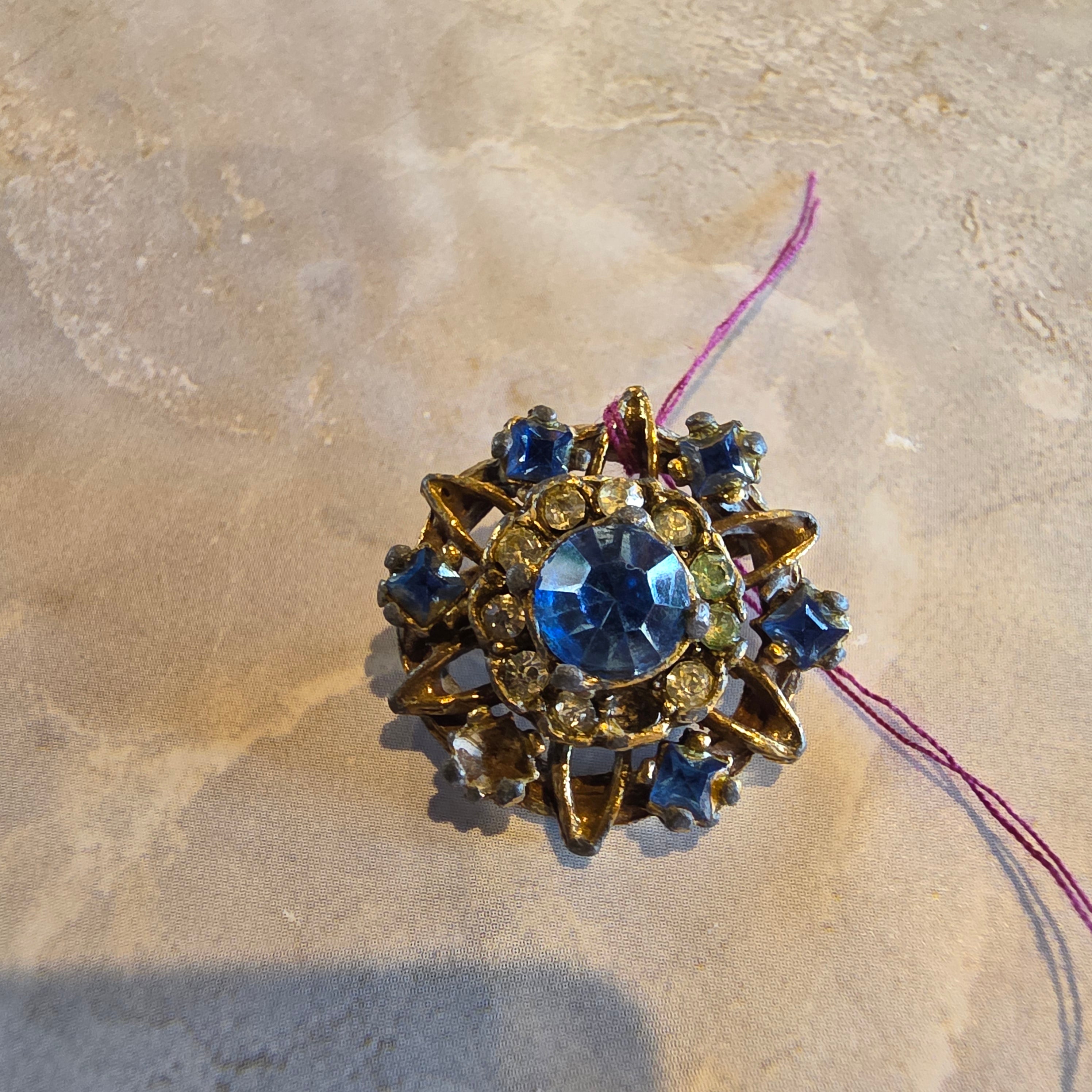 Vintage Blue Atomic Starburst Rhinestone Brooch Pin