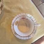 Vintage Royal Albert Bone China "Clematis" Pink Floral Footed Teacup & Saucer Set, England