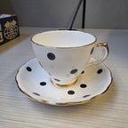 Vintage Royal Vale Black Polka Dot Bone China Teacup & Saucer Set | Elegant Gold Trim Afternoon Tea