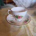 Vtg. English Bone China Royal Vale Cup & Saucer Pink Wild Rose with Gold Gilt Rim