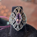 Sterling, marcasite, amethyst ring