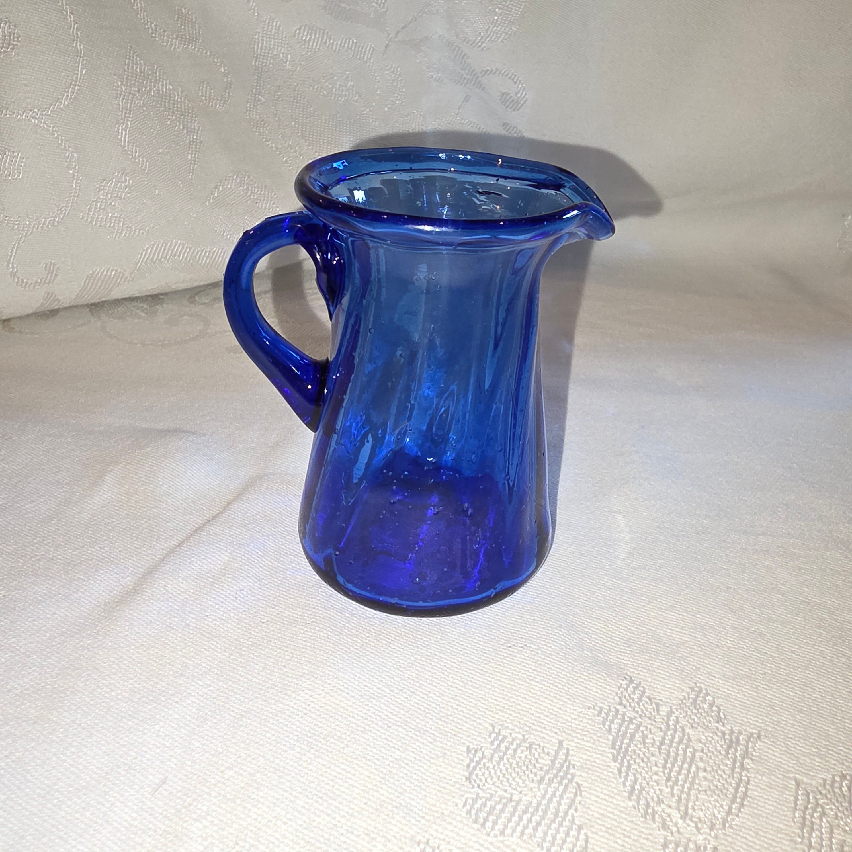 Hand Blown art glass mini pitcher/ creamer/ vase cobalt