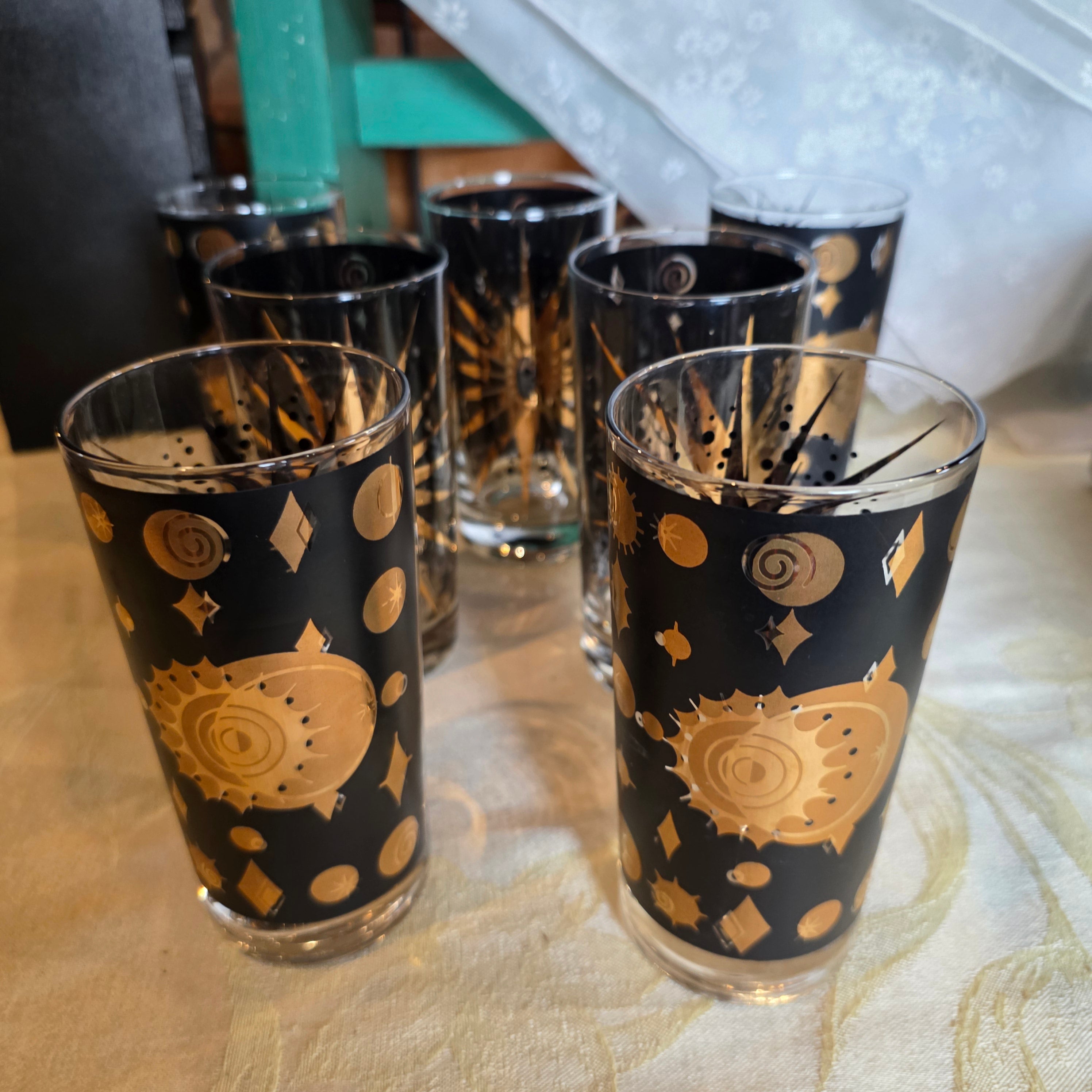 Fred Press Atomic Sunburst highballs set of 7