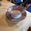 Vintage Shofu China Tea Cup & Saucer Set Hand Painted Occupied Japan Porcelain, Floral Mosaic Pattern, Gold Trim