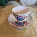 Vtg. Royal Vale Bone China cup & saucer blue rose and fuschia #7871