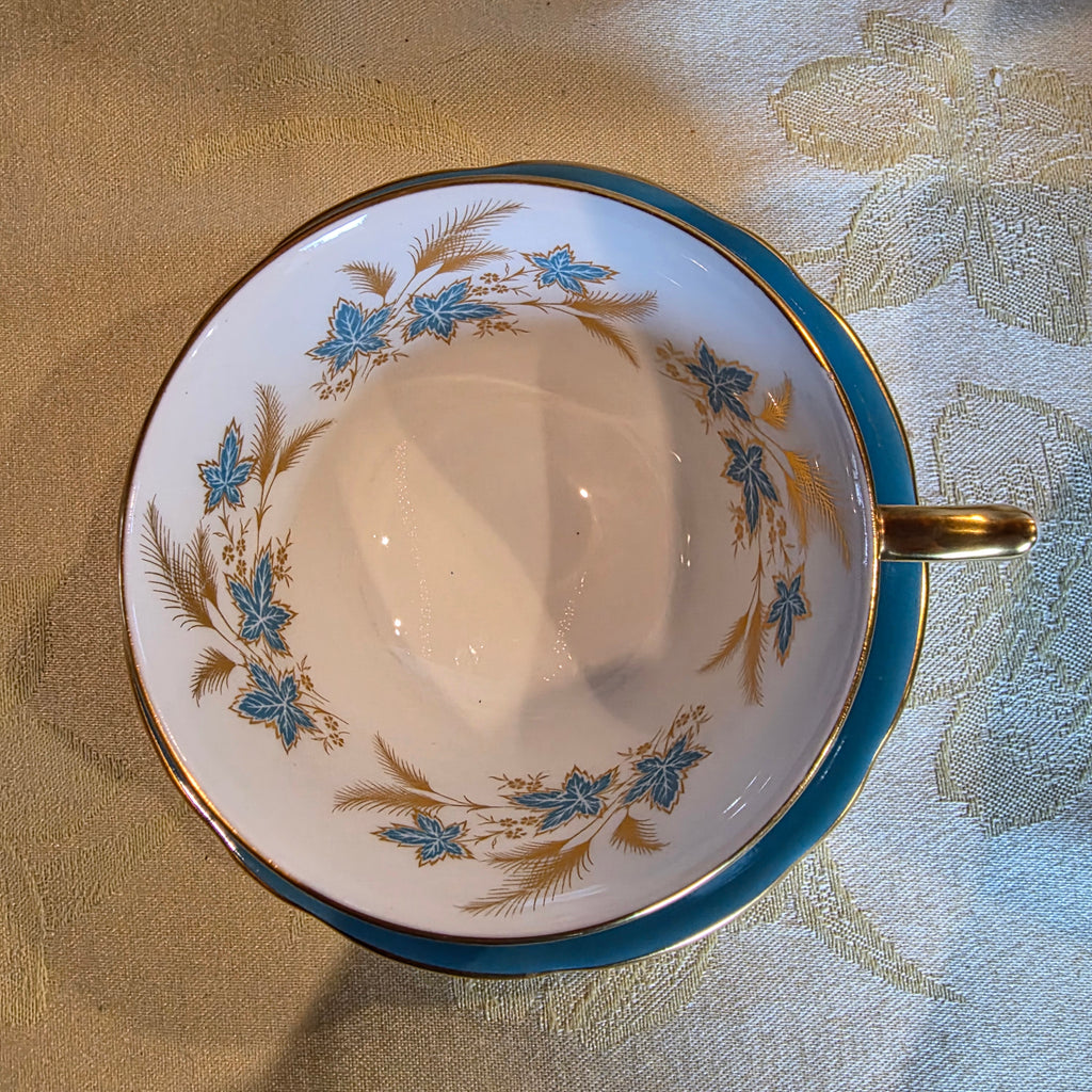 Vintage Aynsley Turquoise & Golden Wheat Fine Bone China Teacup Set