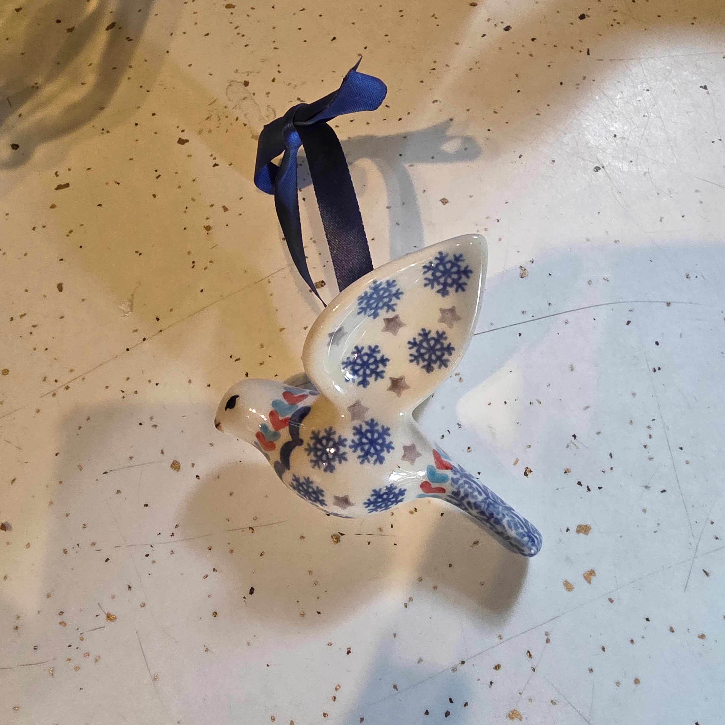 Polish pottery bird ornament