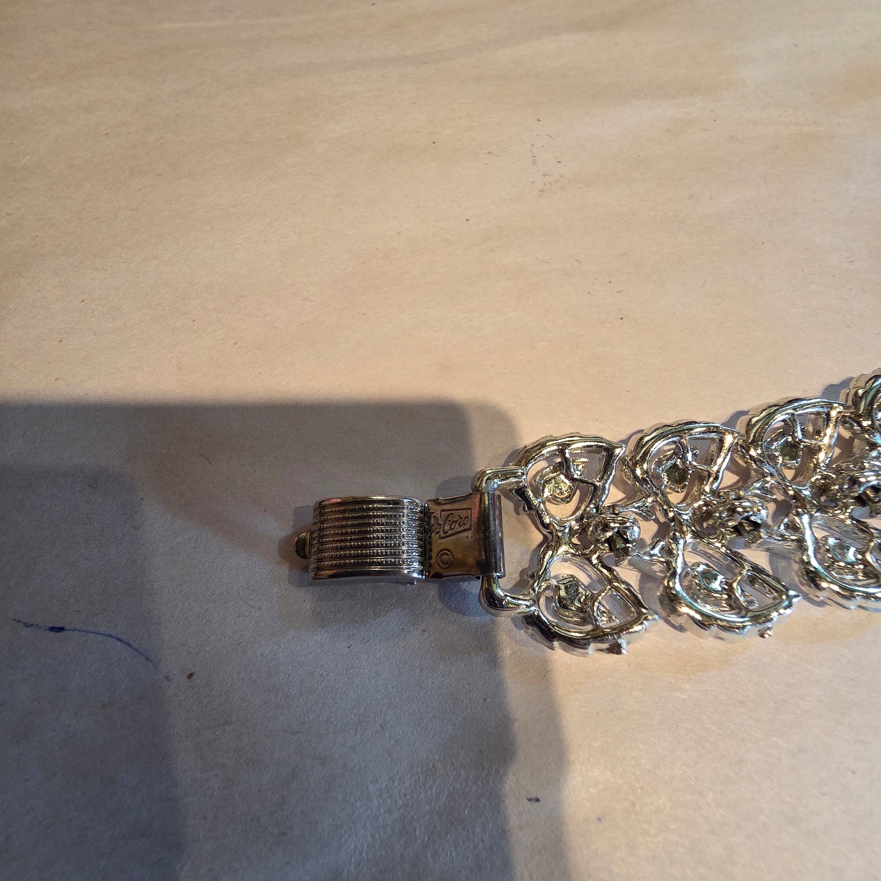 Coro mid century silvertone Pegasus leaf bracelet