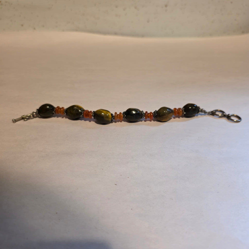 Sterling,  tiger eye,  amber bracelet