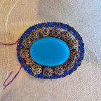 Vintage Faux Turquoise & Blue Rhinestone Gold Filigree Brooch