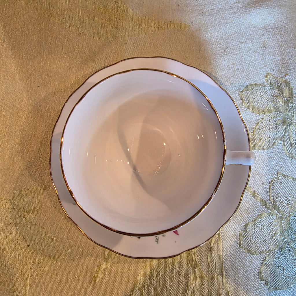 Vtg. Royal Vale Bone China cup & saucer blue rose and fuschia #7871