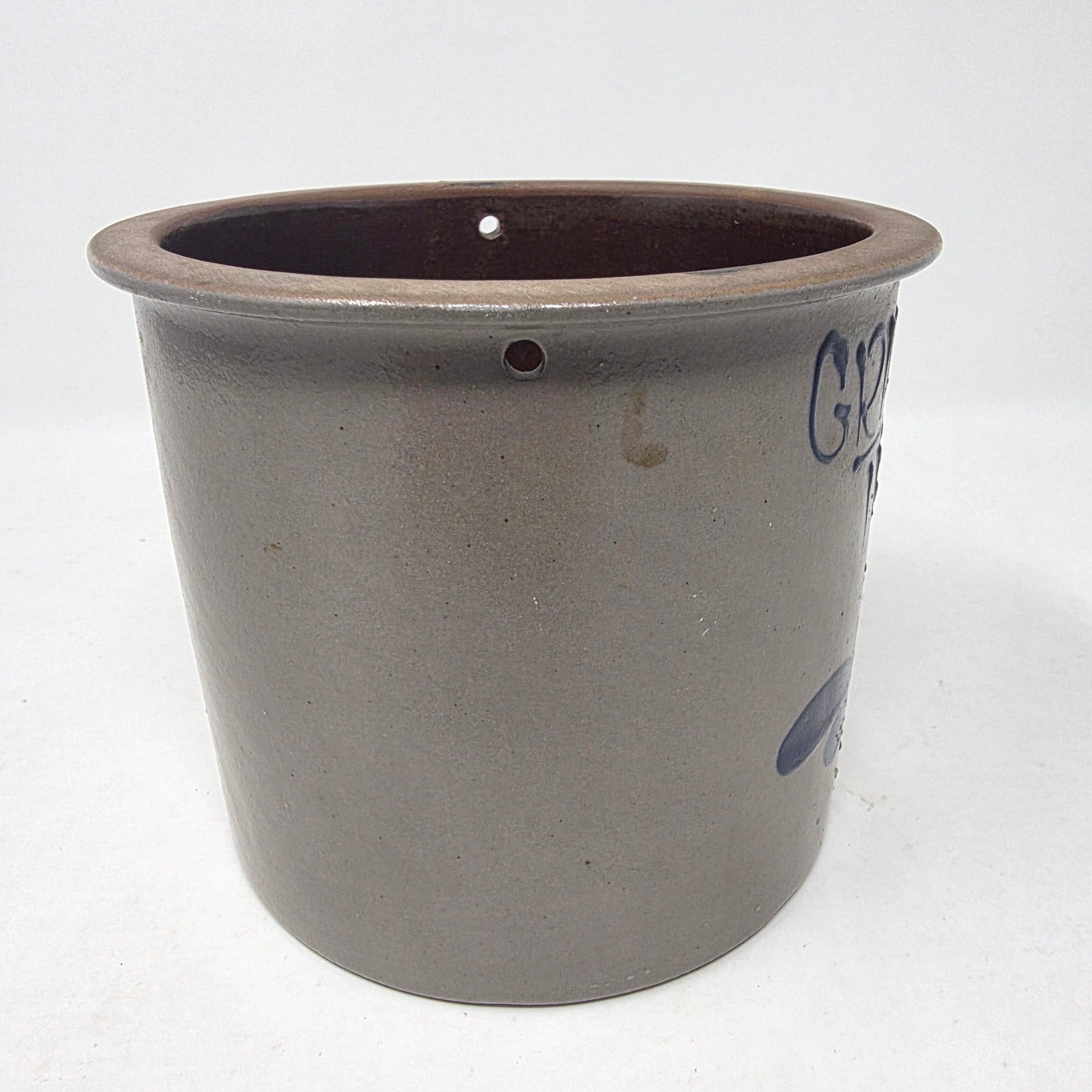 Vintage BBP Beaumont Brothers Salt Glaze Crock Grandma's Treats Blue Heart 1978