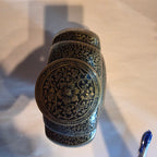 Antique 19thC Mughal Indo Persian Brass Pilgrim Flask Canteen Hand Cut Screw Top
