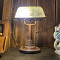 Vtg Bronze Bankers Lamp Frosted Etched Glass Shade Art Deco Desk Accent Light