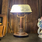 Vtg Bronze Bankers Lamp Frosted Etched Glass Shade Art Deco Desk Accent Light