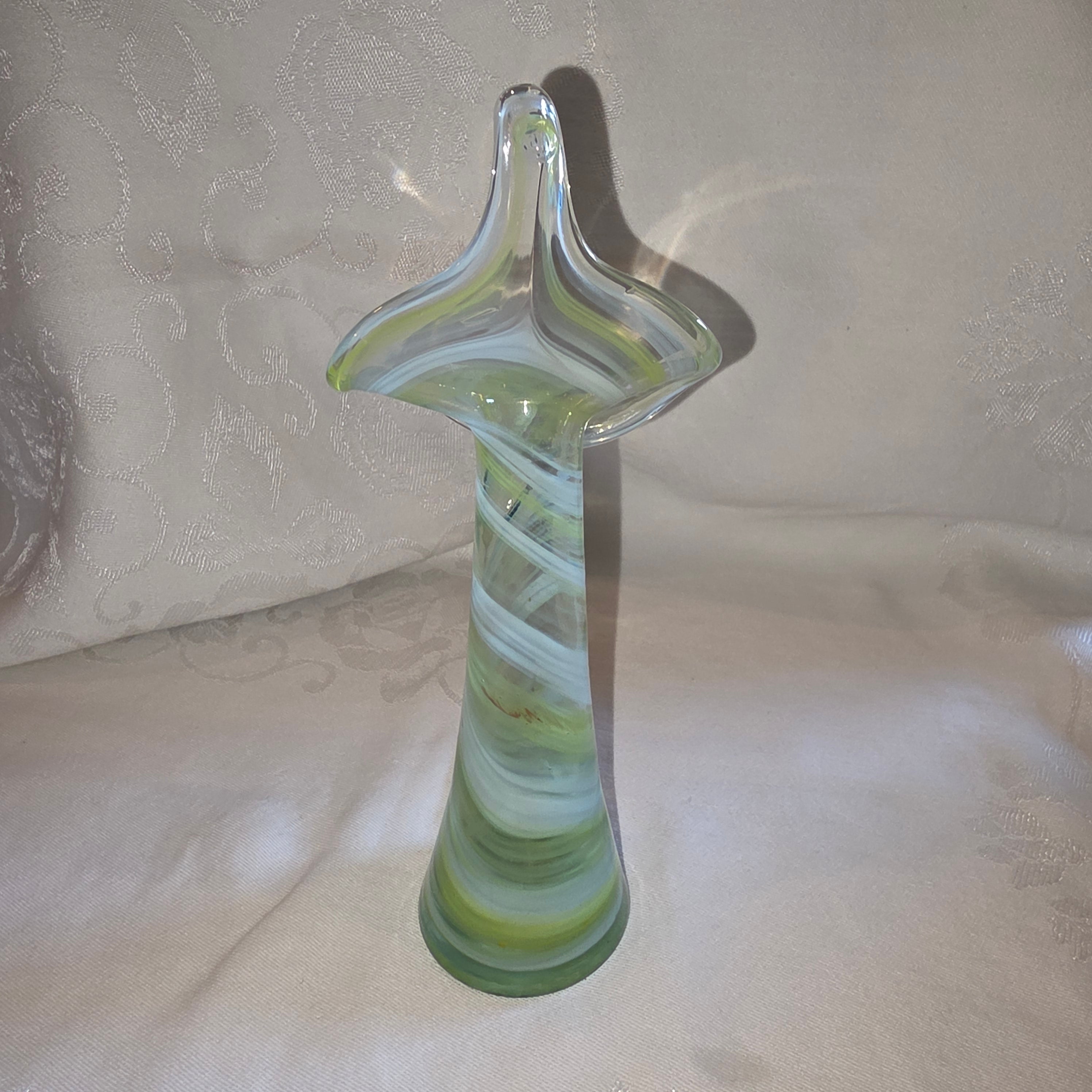 Hand blown green Swirl jack in the pulpit bud vase