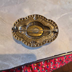 Vintage Sadie Green Art Deco Revival Stamped Brass Brooch, Purple Glass Center