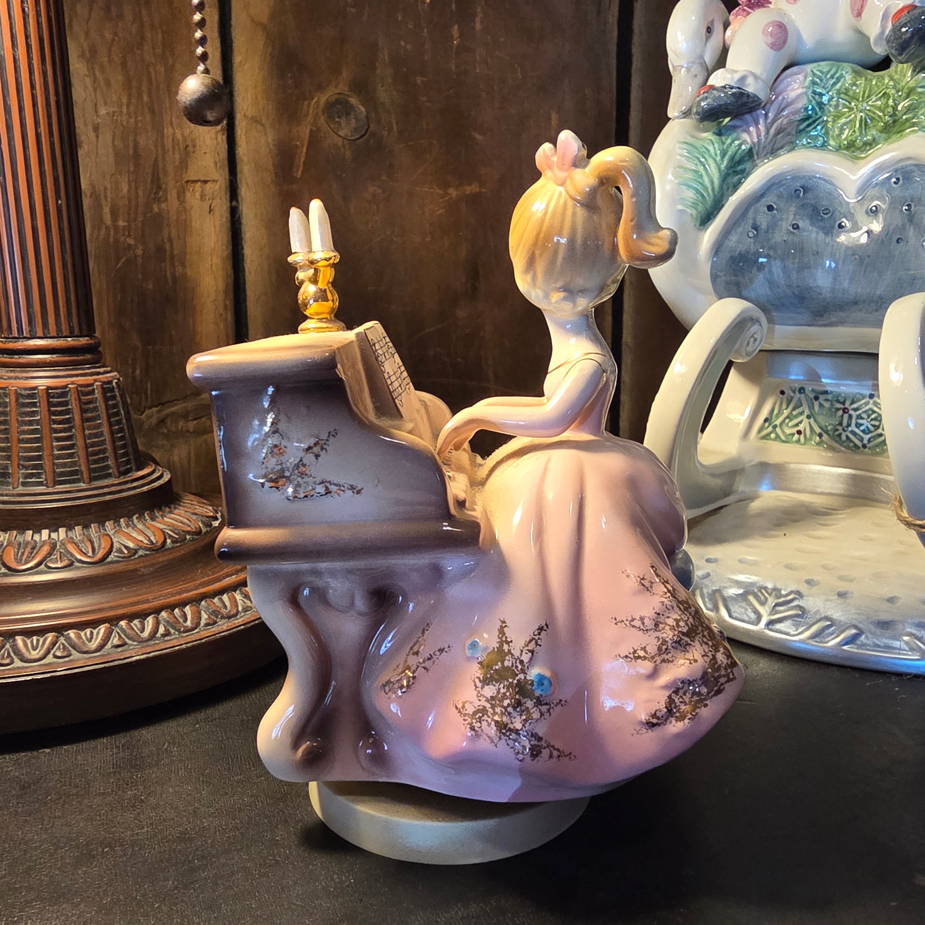 Vintage Josef Originals "Tammy" Revolving Music Box Figurine | Girl Playing Piano Collectible