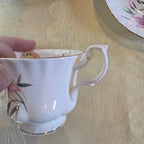 Vintage Royal Albert Bone China "Clematis" Pink Floral Footed Teacup & Saucer Set, England