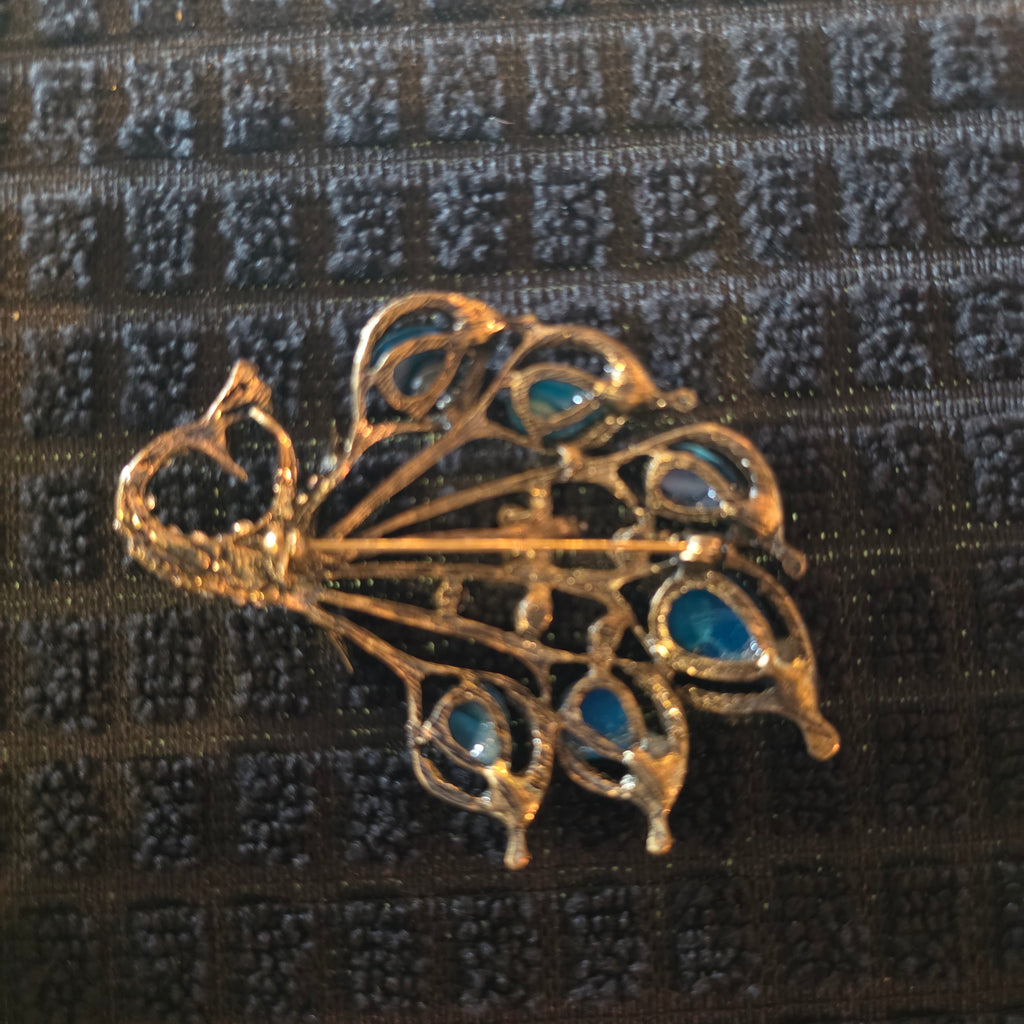 Vintage Style Gold Tone Peacock Brooch Pin