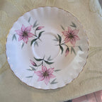 Vintage Royal Albert Bone China "Clematis" Pink Floral Footed Teacup & Saucer Set, England